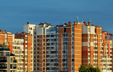 Retro local residential tall buildings facades in city of Edirne in Turkey