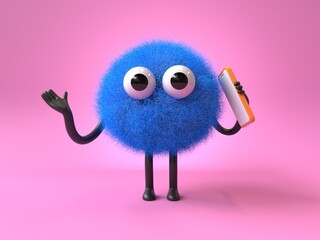Fluffy, cute monster with a phone, symbolizes tech-savvy assistance. 3D rendering, conceptual image. Isolated on white background. © Jane