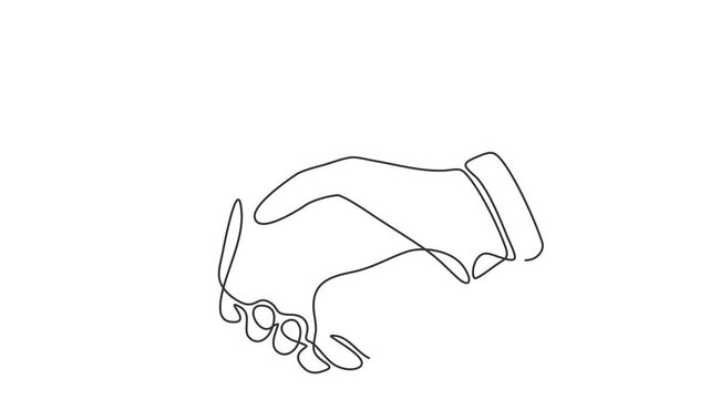 Animated self drawing of continuous line draw.  Business agreement vector concept. Full length one line animation. 4K	
