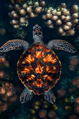 Majestic Sea Turtle in Pritine Ocean Waters Amidst Vbrant Coral Reefs CapturedUnderwater
