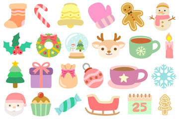 Cute Christmas Clipart Set, Kawaii Holiday Icons, Winter Festival Illustration 