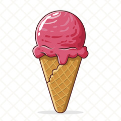 Strawberry ice cream vector illustration on transparent background
