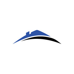 A modern, stylized blue and black arched roof logo on a white background, representing real estate or construction.