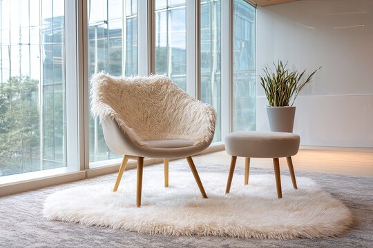 Contemporary indoor seating arrangement features plush texture beside large picture windows