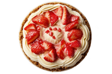 Delicious strawberry pie with cream cheese filling, fresh strawberries, pastry crust dessert, food photography, isolated on transparent background
