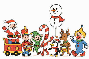 Whimsical christmas characters and toys celebrate the holiday season together joyfully