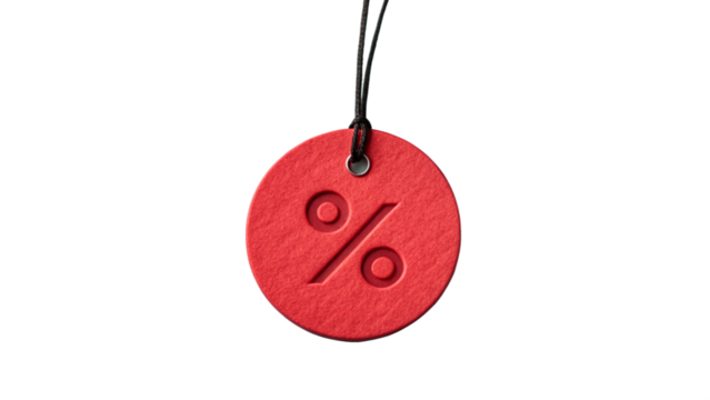 Red percentage symbol pendant necklace sale discount offer promotion retail shopping accessory fashion style