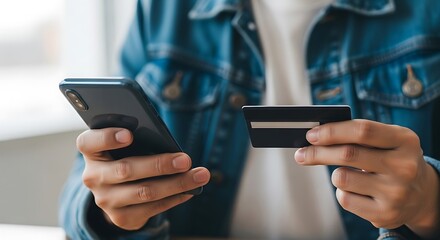 Person holding smartphone and credit card for online shopping