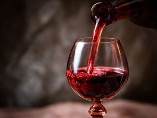 Pouring Traditional Korean Raspberry Bokbunja Wine Into An Elegant Glass With Vibrant Deep Red Flowing Liquid