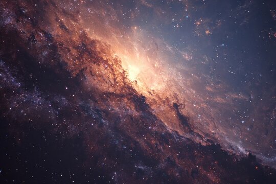 Majestic cosmic expanse featuring vibrant galaxies and stars in deep blue and purple hues with glowing stellar formations representing the grandeur of the universe, perfect for space enthusiasts