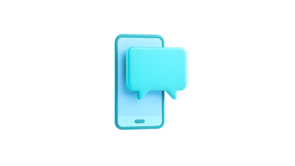 3d illustration of a smartphone with a blue speech bubble, symbolizing communication and messaging, isolated on transparent background