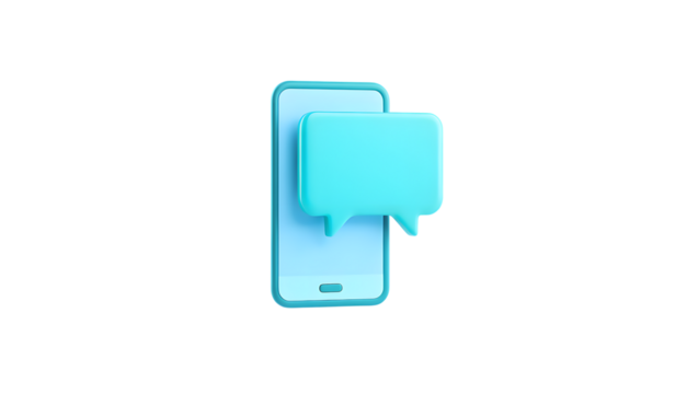 3d illustration of a smartphone with a blue speech bubble, symbolizing communication and messaging, isolated on transparent background
