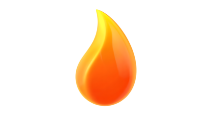 A vibrant, stylized flame icon in shades of orange and yellow, resembling a teardrop shape, symbolizing fire, heat, energy, and passion, isolated on transparent background