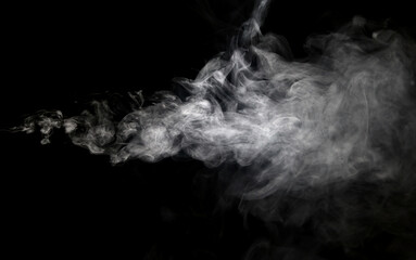 white smoke steam spray, and abstract vapor water isolated on a black background. concept of texture cold mist or hot vapor, fog effect, and cloud for design air pollution, element smog