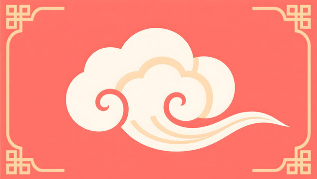 National trend background with auspicious clouds and waves, Chinese traditional wave pattern concept illustration