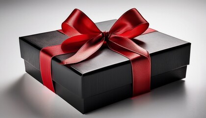 elegant black gift box with red ribbon on white background luxury concept
