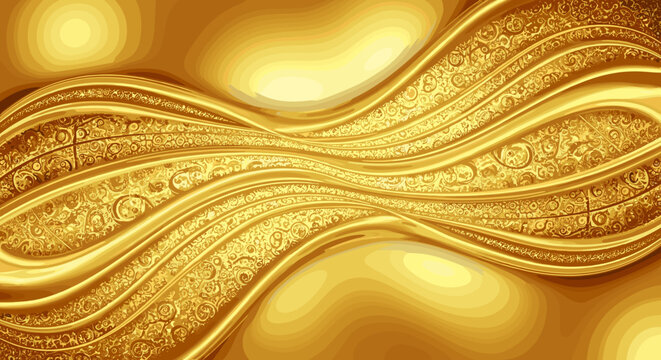 Abstract golden background with flowing waves and intricate decorative texture design, evoking luxury, wealth, and elegance, perfect for premium branding and sophisticated visual projects.