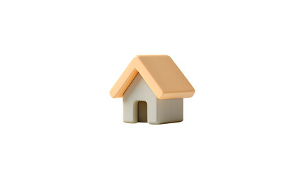 A small, minimalist 3d model of a house with a beige roof and gray walls, isolated on transparent background