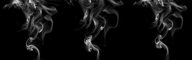 set abstract white smoke isolated on a black background. concept of texture mist, fog effect, and cloud for design air pollution, element smog	
