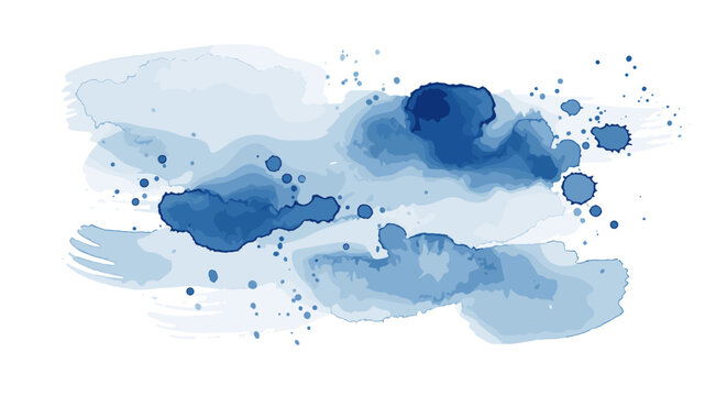 Abstract blue watercolor paint strokes and splatters, creating a beautiful, minimalist, hand-drawn background perfect for wedding invitations, VIP cover templates, and elegant card designs, evoking a