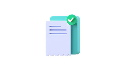A 3d render of a document with a green checkmark, symbolizing completion or approval, isolated on a transparent background