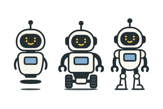 Three friendly cartoon robots representing artificial intelligence and technology concepts