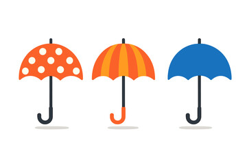 Obraz premium Three brightly colored open umbrellas featuring polka dots, stripes, and solid blue designs