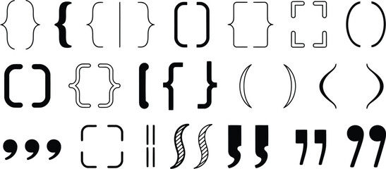 Naklejka premium Black Silhouette of Curly Braces Parentheses Angle Quotation Marks Isolated on White