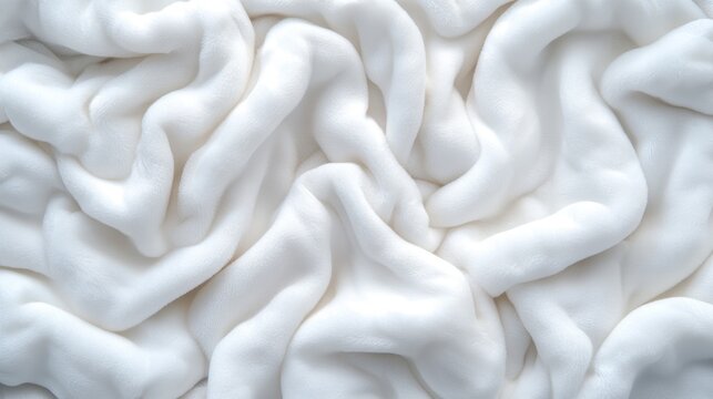 Soft white crumpled fleece blanket texture background