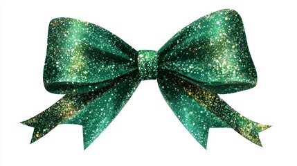 Sparkling green glitter bow for celebration isolated on white