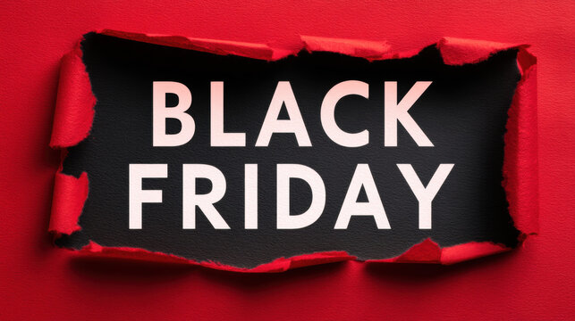 Black Friday sale announcement on torn paper with red background. perfect for advertising Black Friday deals and promotions, with a bold design that grabs attention.