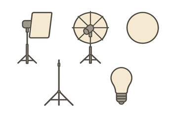 Professional photography studio lighting equipment set including softbox, reflector, and stand