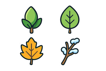 Set of four tree foliage symbols showing seasonal change from spring to winter