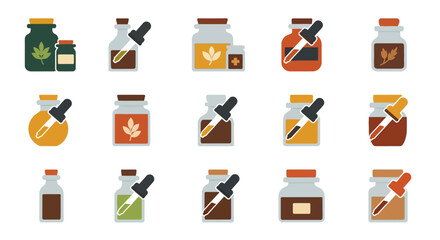 Assortment of Essential Oil Bottles with Droppers.