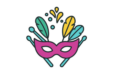 Vibrant carnival masquerade mask decorated with colorful feathers and festive elements