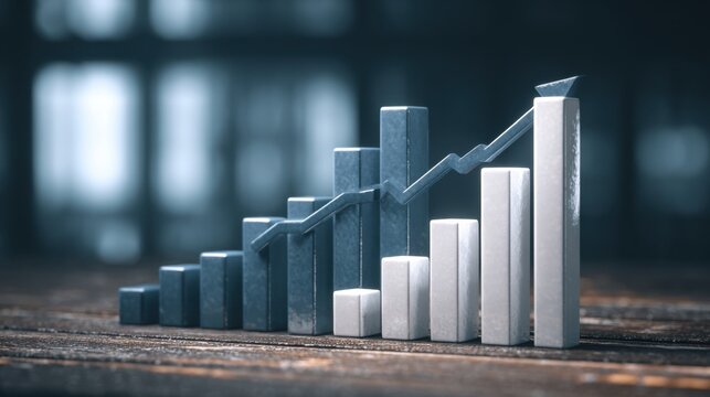 Progressive Growth Chart with Increasing Bar Graphs and Upward Arrow
