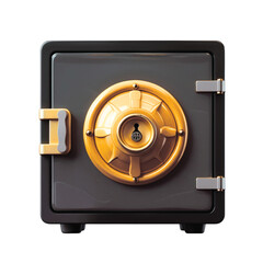 Illustration of a closed safe with a golden dial and handle.