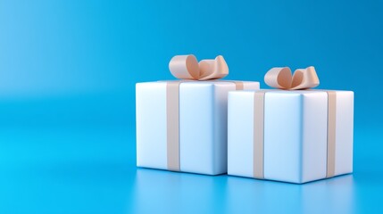 Two white gift boxes with elegant bows on a vibrant blue background