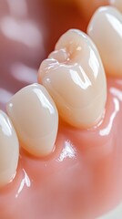 Extreme close-up of pristine white healthy human teeth and pink gums