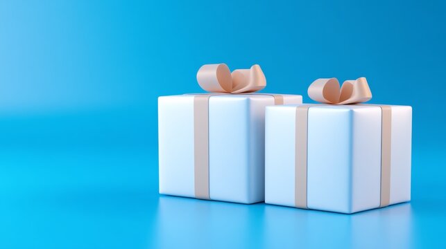 Two white gift boxes with elegant bows on a vibrant blue background
