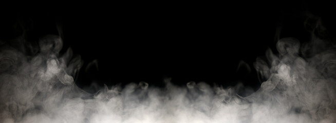 white smoke steam spray, and abstract vapor water isolated on a black background. concept of...
