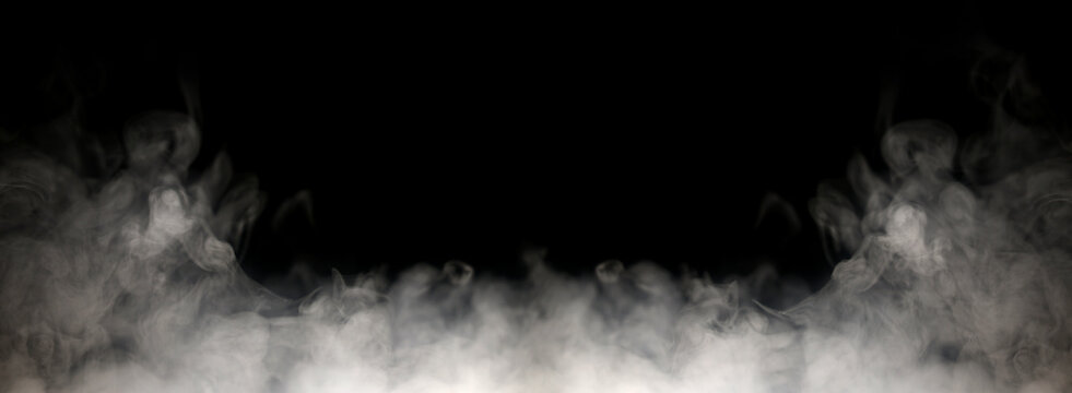 white smoke steam spray, and abstract vapor water isolated on a black background. concept of texture cold mist or hot vapor, fog effect, and cloud for design air pollution, element smog