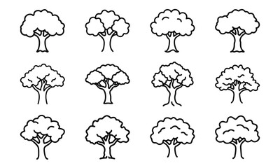 Education and School Line Icons Set – Stars, Tree, Eraser, Exam Paper, Classroom, Uniform, Microphone, Piano, Glasses, Rocket, Solar System, and Study Desk Outline Symbols
