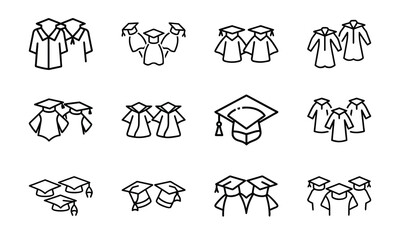 Education and School Line Icons Set – Stars, Tree, Eraser, Exam Paper, Classroom, Uniform, Microphone, Piano, Glasses, Rocket, Solar System, and Study Desk Outline Symbols