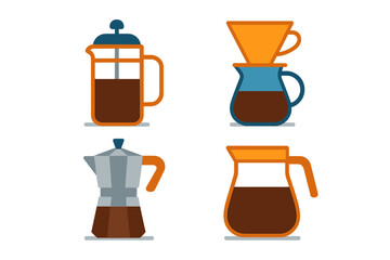 French press, Moka pot, pour over, and carafe coffee brewing methods
