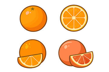 Assortment of whole and sliced citrus fruits including orange and grapefruit