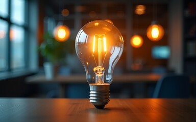 Lightbulb innovation idea creativity inspiration office workspace modern glowing energy concept focus technology bright solution business professional workplace design efficiency clear glass