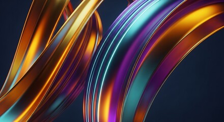 Elegant Abstract Metallic Ribbons with Glowing Edges - Modern Background Featuring Gold Purple Teal and Copper Tones for Graphic Design Projects and Presentations
