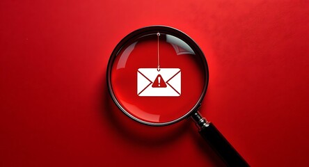 Email Security Threat - Magnifying Glass Focuses on Warning Sign.
