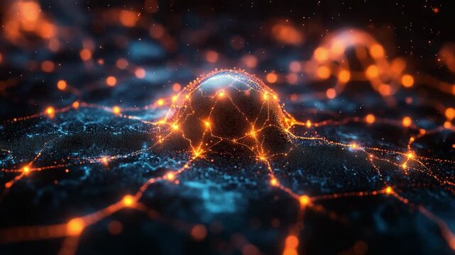Digital Cosmos: A mesmerizing tapestry of interconnected nodes, glowing with vibrant energy, simulates the intricate network of data flow within the digital realm.